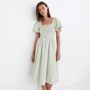 Madewell Linen Blend Lucie Smocked Midi Dress